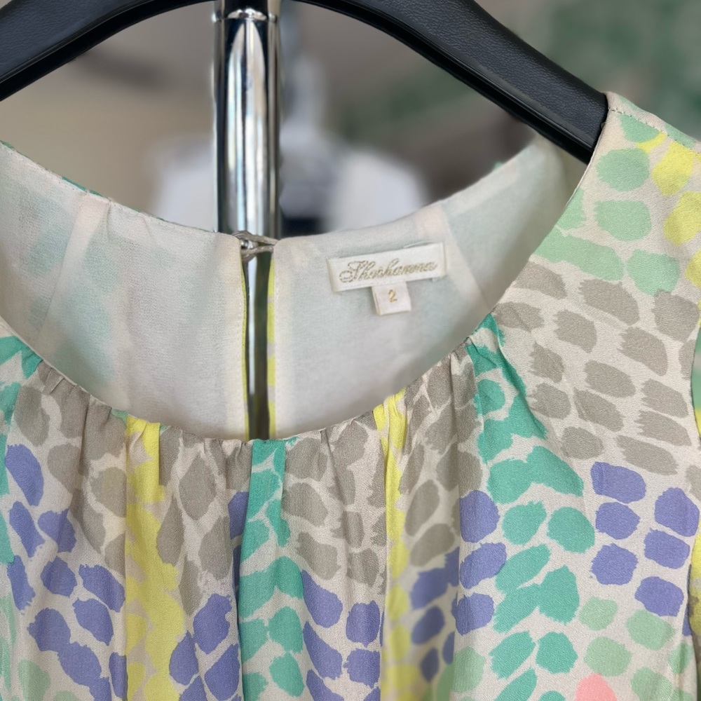 Shoshanna Pastel Watercolor Pink Mint Green Yellow Blue Mini Dress Sz 2 - Picture 3 of 5